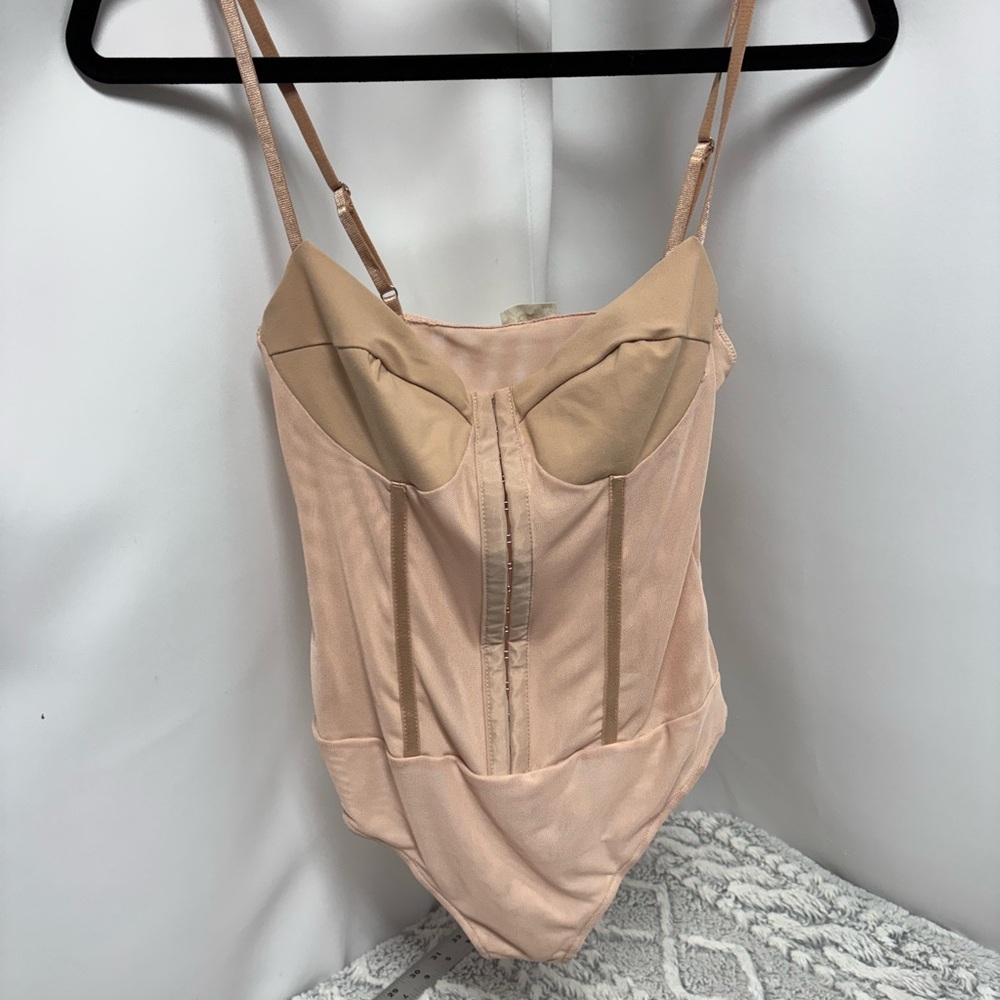 Free People Beige Corset-Style Bodysuit Size Small